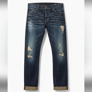 Angry Rabbit Cropped Distressed Blue Jeans Cuffed Hem Size 28 Made in USA